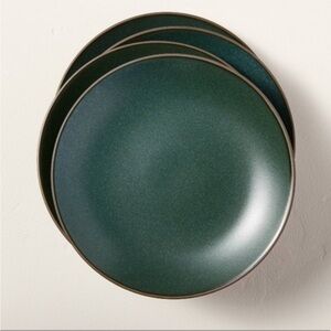 Hearth & Hand -  Set of 3 Stoneware Exposed Rim Appetizer Plates Set Dark Green